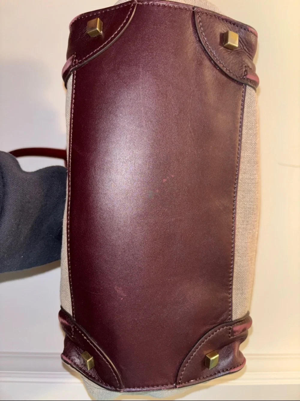Celine Beige Canvas Tote with Burgundy and Dark Brown Leather Trim - Picture 6 of 10